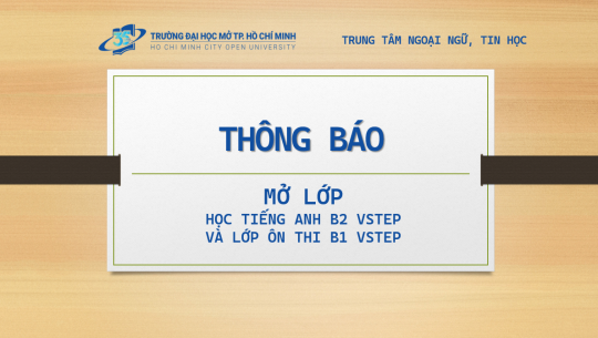 THÔNG BÁO: Tổ chức lớp tiếng anh B2 VSTEP